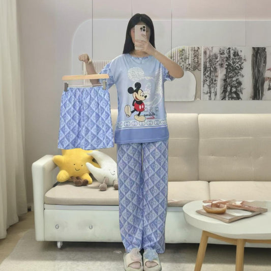 Mickey Mouse Pattern Pajama Top & Pants for Girls