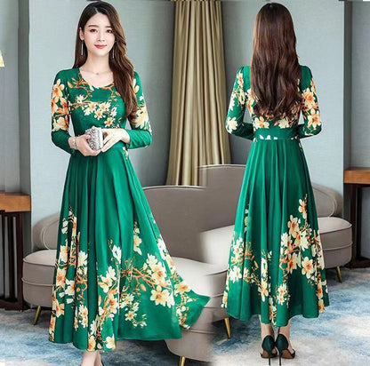 Floral Printed Fashion Long Sleeve Casual Dress for Women