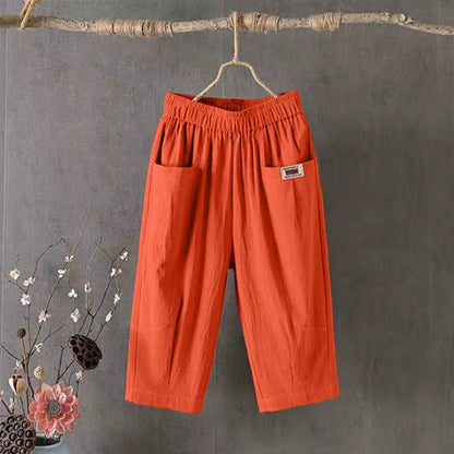 Solid Cotton Linen Wide Leg Pants for Women