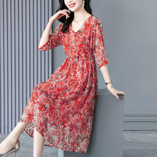 New Floral Pattern Casual A Line Dress for Women