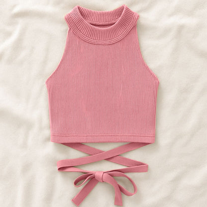 Solid Ribbed Fashion High Neck Fashion Tank Top for Women