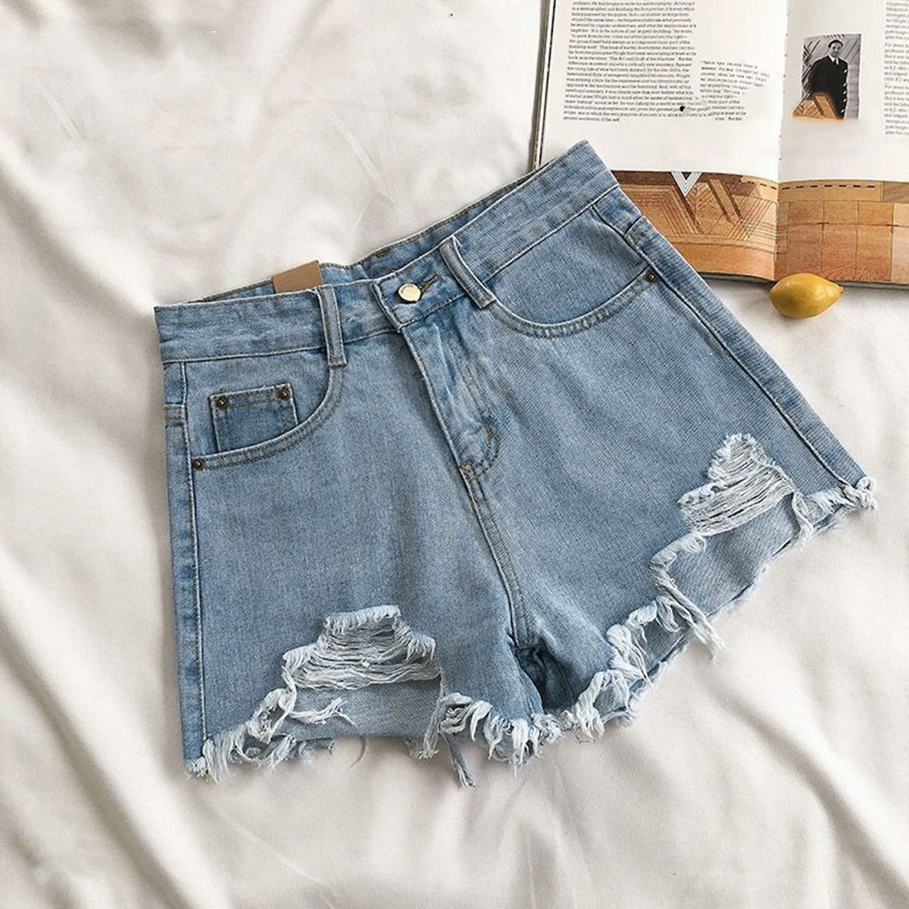 High Waist Korean Fashion Ripped Denim Shorts for Women