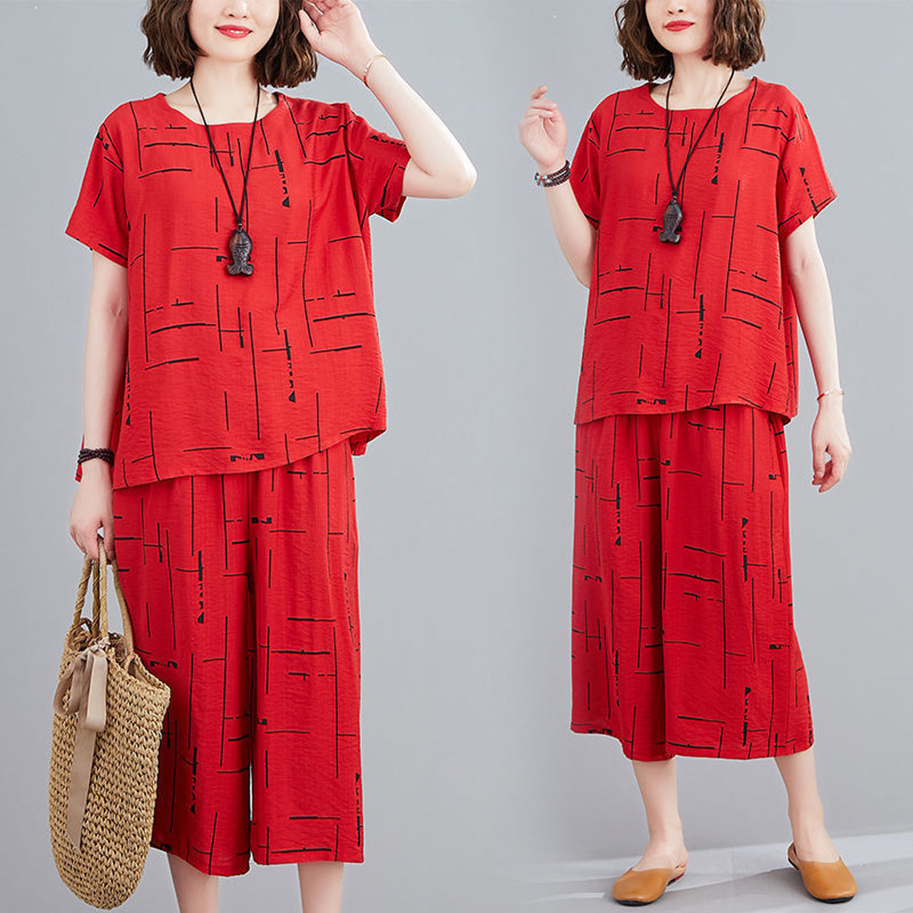 Printed Style Short Sleeve Top & Pant Night Suit Dress for Women