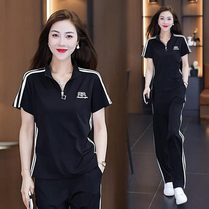 Lined Pattern Streetwear Jogging Tracksuit for Women