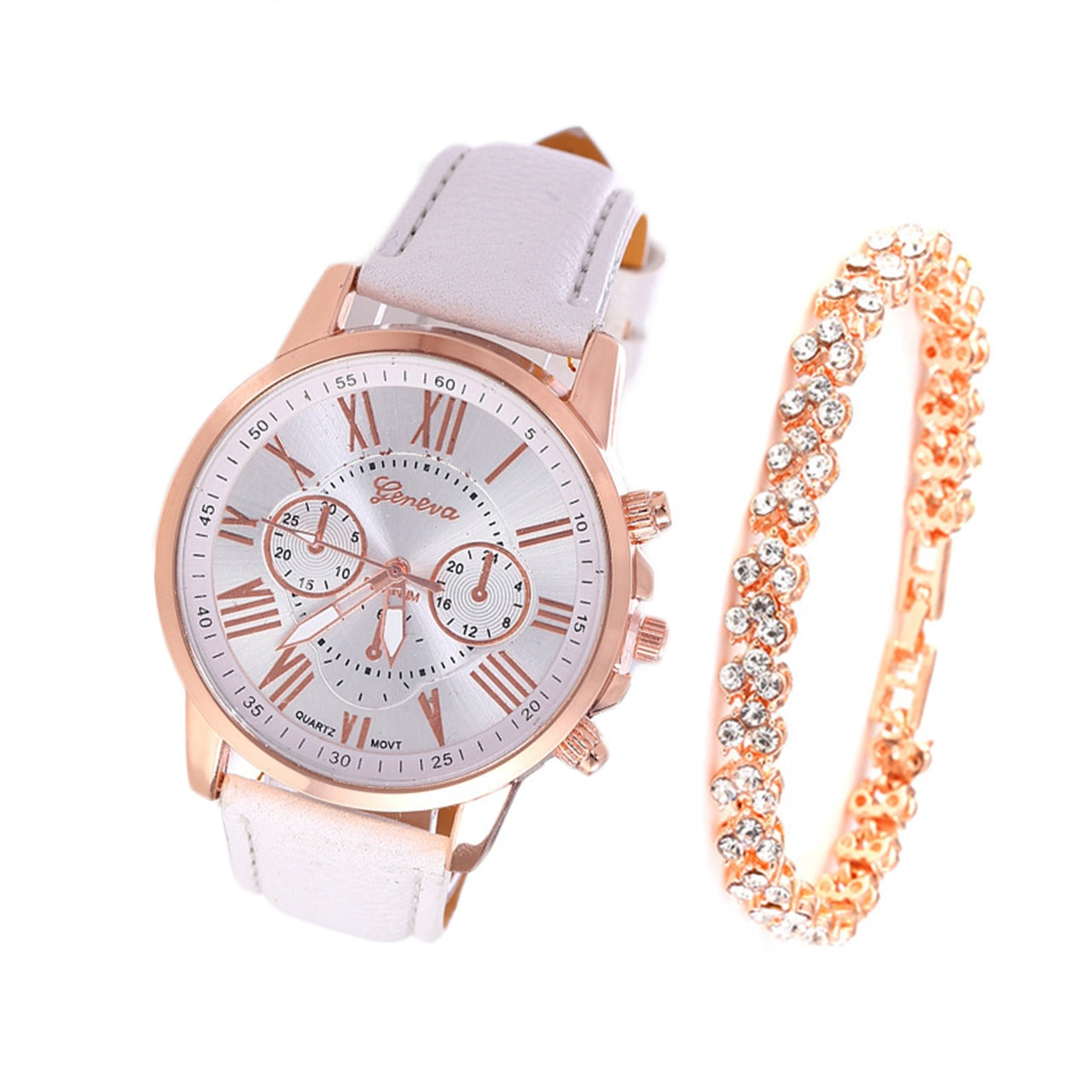 Roman Dial Style Solid Strap Wrist Watch & Bracelet for Women