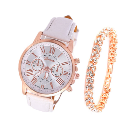 Roman Dial Style Solid Strap Wrist Watch & Bracelet for Women