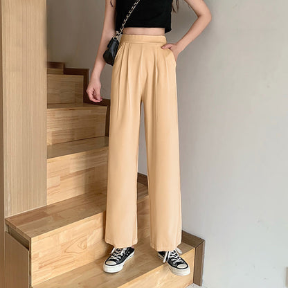 Solid Color Wide Leg High Waist Korean Pants for Women