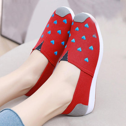 Autumn Korean Style Leaves Pattern Canvas Slip On Shoes for Women