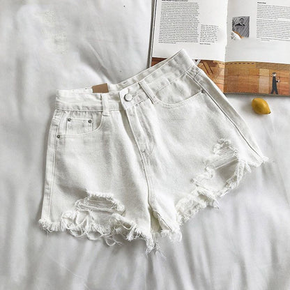 High Waist Korean Fashion Ripped Denim Shorts for Women