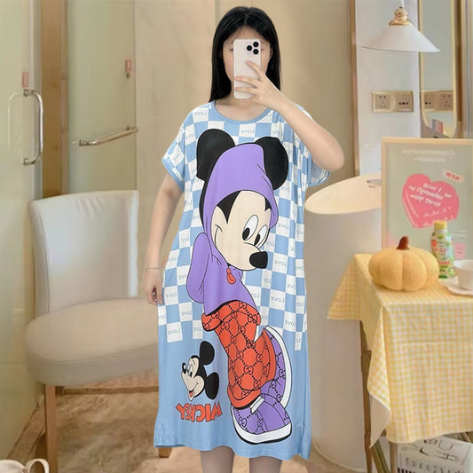 Cartoon Printed Round Neck Fashion Long Top for Ladies