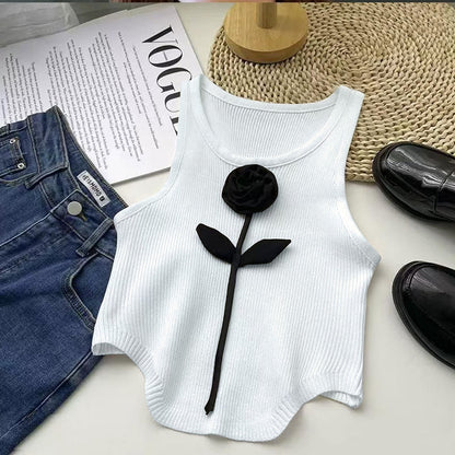 Solid Flower Design Pattern Printed Fashion Crop Top for Women