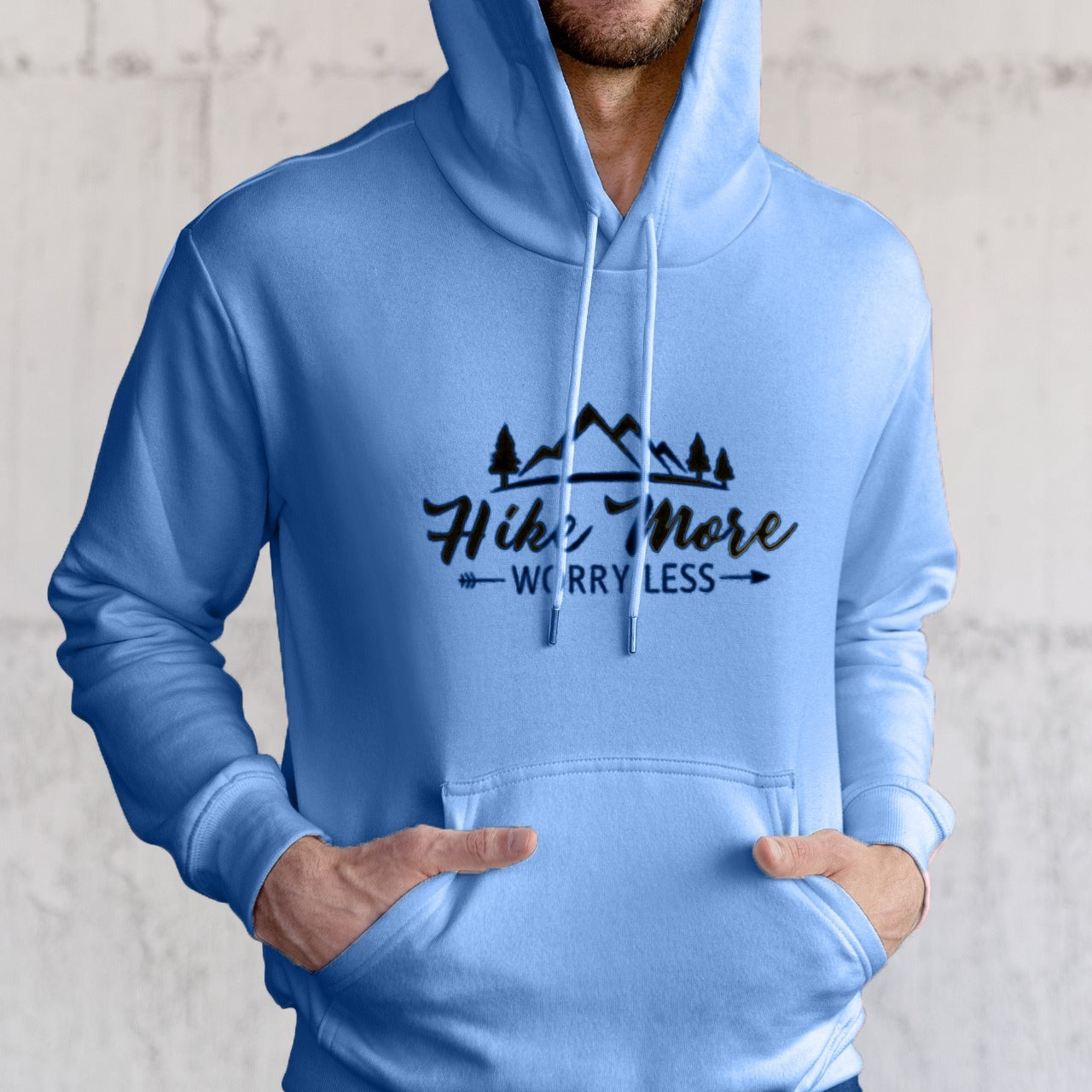 Hike More Text Printed Solid Color Hooded Sweatshirt for Men